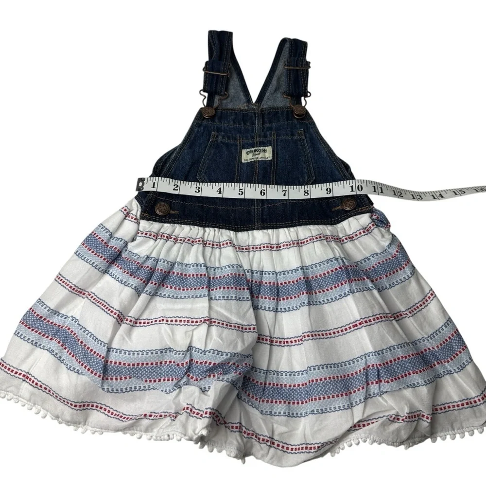 Osh Kosh Baby Girl's 3T Vestbak Bib Overall Dress Re White Blue 4th Of July Jean